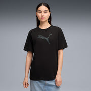 PUMA Women Printed Crew Neck Cotton Blend Black T-Shirt
