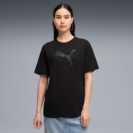 PUMA Women Printed Crew Neck Cotton Blend Black T-Shirt