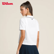 Wilson Women Cropped Tennis Polo White Collared Slim Fit Half Sleeve Sports Tshirt
