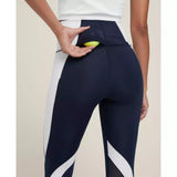Wilson Women Legacy High Waist Colorblock Tights Navy White Sports Leggings Gym Yoga Activewear