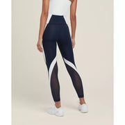 Wilson Women Legacy High Waist Colorblock Tights Navy White Sports Leggings Gym Yoga Activewear