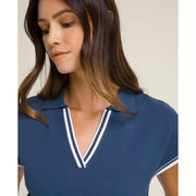 Wilson Women Swing Polo Striped V Neck Casual Knit Top