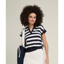 Wilson Women Swing Polo Striped V Neck Casual Knit Top