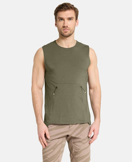 ON Men Olive Cotton Blend Sports Tshirt